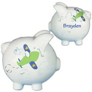 Personalized Hand Painted Airplane Piggy Bank