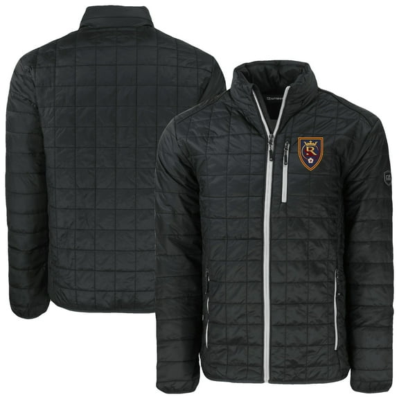 Men's-Cutter & Buck  Black Real Salt Lake Rainier PrimaLoft Eco Insulated Full-Zip Puffer Jacket