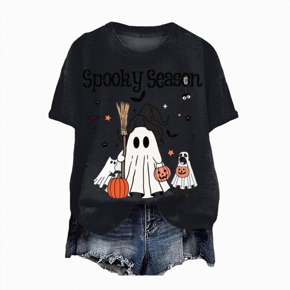 Dagaeig Halloween Tee Shirts for Women Halloween Shirts for Women Funny Halloween Pumpkin Graphic Short Sleeve Shirt Casual Fall Tee Tops|Black XXL