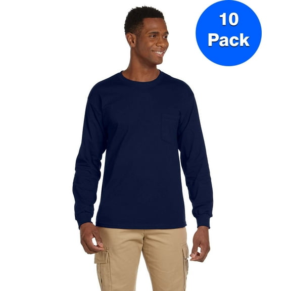 Mens Ultra CottonLong-Sleeve T-Shirt with Pocket 10 Pack