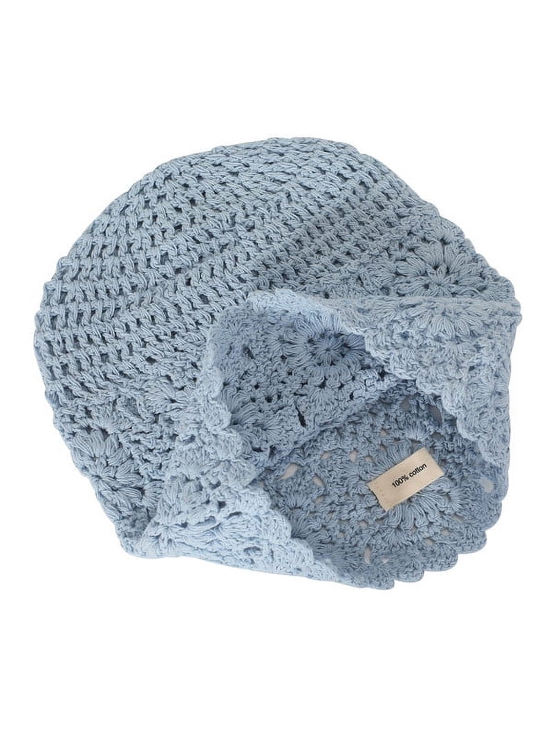 Women\'s Cotton Crochet Slouchy Beanie Hat Knit Summer Skull Cap Solid Blue DLAPL Cotton Crochet Hat Handmade Knit Summer Slouchy Beanie  main image 4