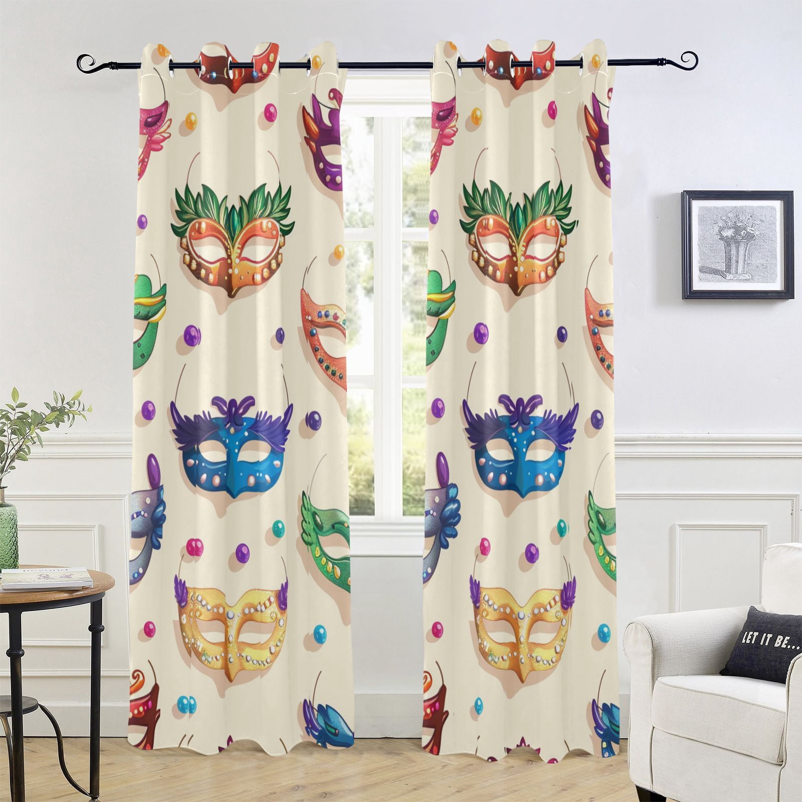 Carnival Masks Beads Blackout Curtain Panels Drapes Privacy Assured with Light Filtering Curtains for Living room Bedroom Bathroom Window