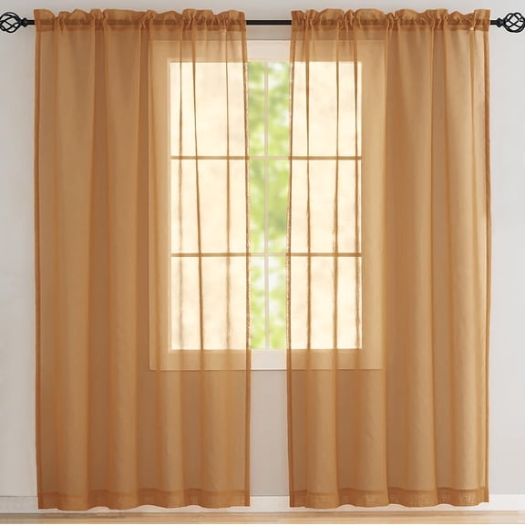 Gold Sheer Window Rod Pocket Curtain Set - 84" Inches Long (2 Panels)