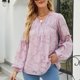 thumbnail image 4 of Blusa con cuello en V y manga larga con estampado de textura, color puro, tops casuales de moda para mujer, 4 of 8