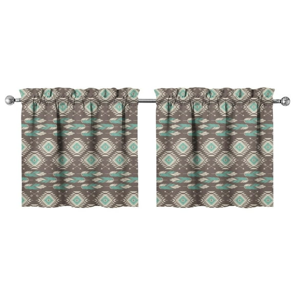 Boho Nordic Kitchen Curtains Set of 2, 27.5x24 Inch Geometric Semi-Sheer Curtains with Rod Pocket, Retro Colorful Design