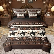 Homewish Rustic Cowgirl Cowboy Bedding Comforter Set 7 Pieces, Vintage Brown Western Aztec Full Bedding Set, Farmhouse Horse Shoes Reversible Fitted Sheet Flat Sheet, Luxury Bedroom Decor