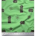 thumbnail image 1 of Soimoi Green Moss Georgette Fabric Snowflake & House Clip Art Print Fabric by Yard 42 Inch Wide, 1 of 3