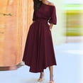 thumbnail image 2 of Rutainlusire Womens Dresses Women's Casual Loose Bandage Half Sleeve Solid V-Neck Ankle-Leng Dress, 2 of 8