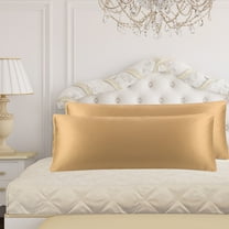 PiccoCasa 2 Pack Satin Body Long Pillowcases, Queen Gold