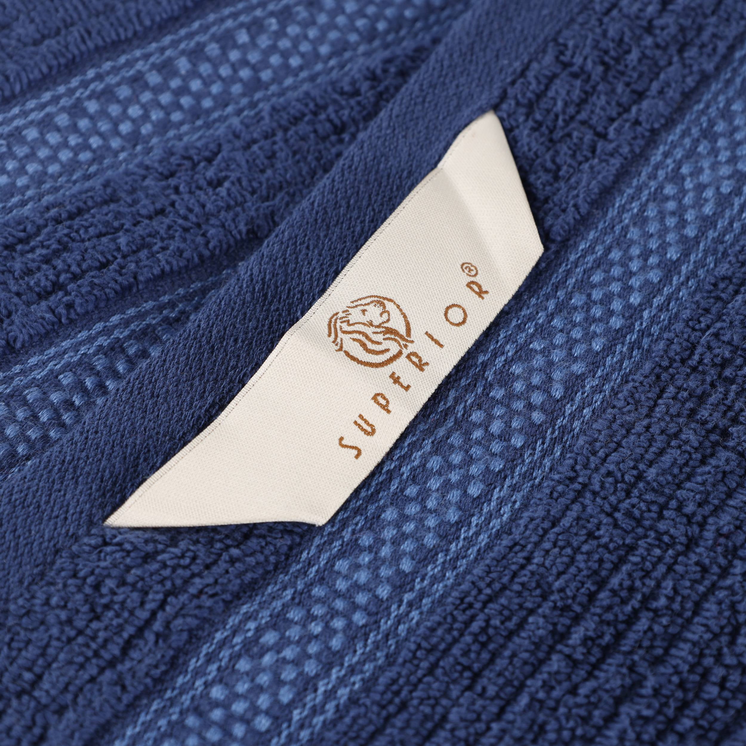 Superior Zero Twist Cotton Ribbed Geometric Bath Sheet Set of 2, Ultra Soft Quick Dry, Navy Blue