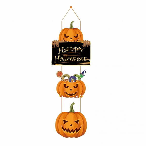 LAMIRO Halloween Hanging Decorations, Halloween Door Hanger, Halloween Pumpkin Ghost Door Hanging Sign, Halloween Decorations Indoor Outdoor Front Door Wall Home Fall Decor