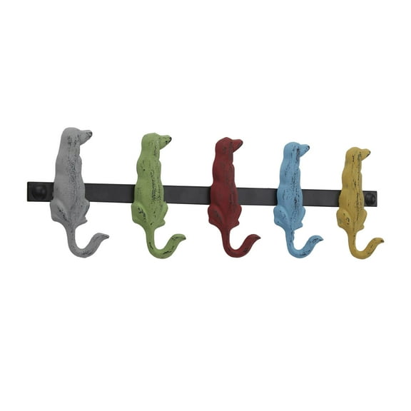 DecMode 19" x 5" Multi Colored Metal 5 Hanger Dog Wall Hook, 1-Piece