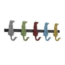 DecMode 19" x 5" Multi Colored Metal 5 Hanger Dog Wall Hook, 1-Piece