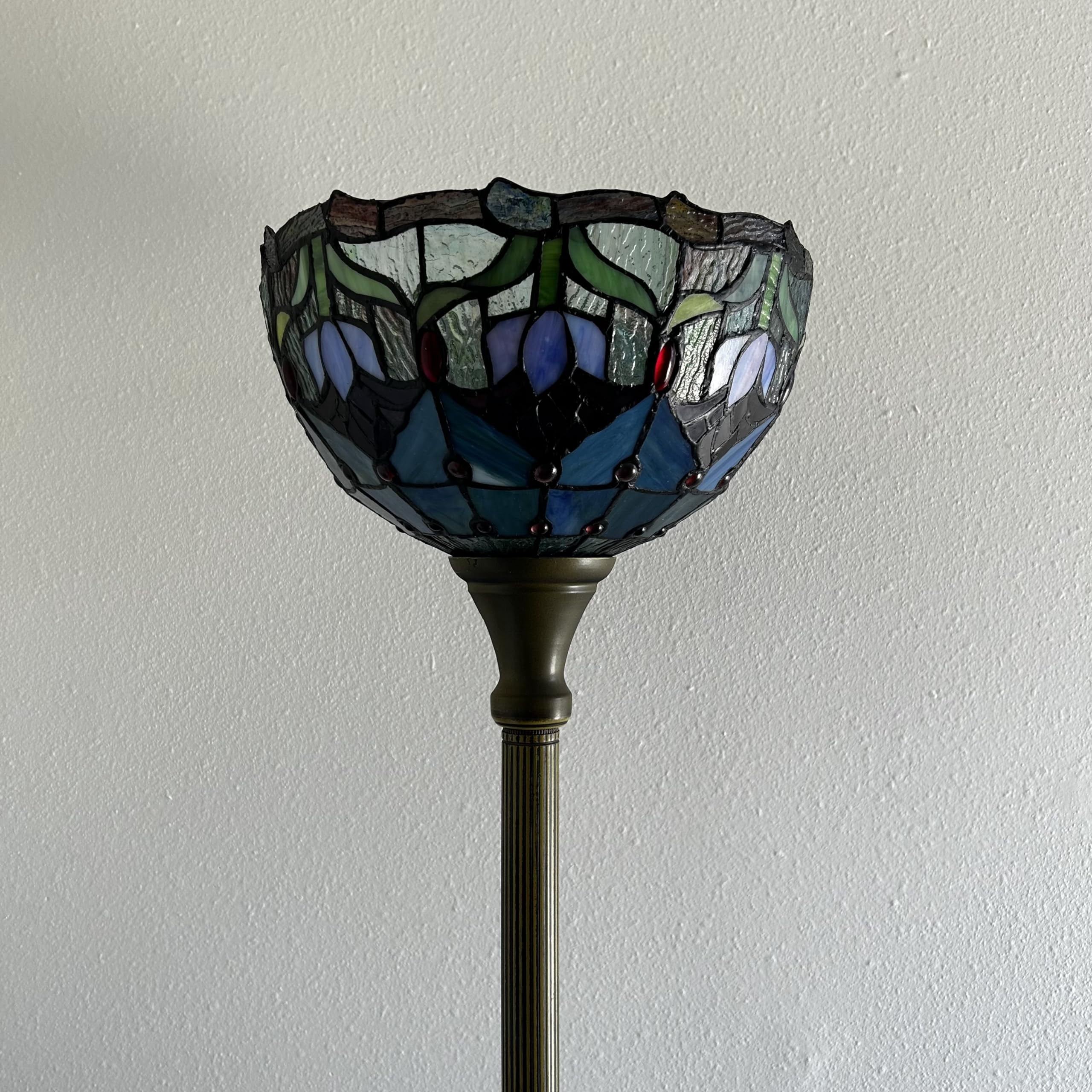 Tiffany Torch Floor Lamp Blue Purple Stained Glass Tulips LED Bulb Included For Living Room Dining Room Bedroom 12"W*12"D*66"H