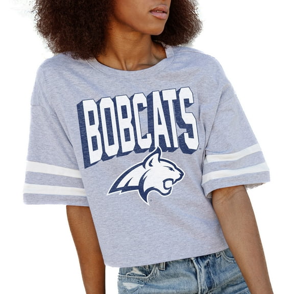 Women's Gameday Couture Gray Montana State Bobcats No Shortcuts Drop Shoulder Sleeve Stripe Cropped T-Shirt