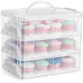 thumbnail image 1 of Plastic Cupcake Carrier, 3 tier Stackable Layer Insert Cupcake Holder for 36 Cupcakes or 3 Large Rectangular Cakes for Cookie, Muffin or Cake, 1 of 6