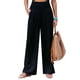 thumbnail image 3 of Pantalones de mujer de color puro para uso diario, citas y playa: pantalones anchos elásticos de cintura alta en color negro, talla S, 3 of 5
