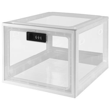 JLLOM Medicine Lock Box, Large Capacity Refrigerator Lock Box, Clear Lockable Box for Food, Charging Lock Box for Electronic Devices, Office,School,Home, 12 x 8 x 6.6 inches Externally