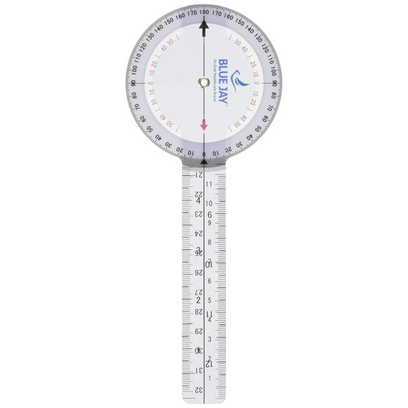 Transparent 8" (In) Plastic Goniometer 360 Degree Protractor Style- Range of Motion Testing- Physical & Occupational Therapy, Sports Medicine, Orthopedic, Chiropractic- ISOM Std- Durable & Lightweight