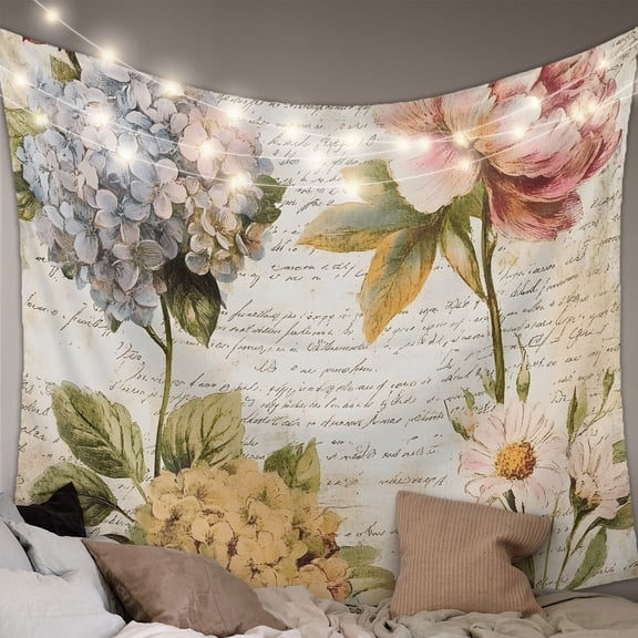 Vintage Hydrangea Floral Large Tapestry for Bedroom Wall Hanging Tapestry, Spring Botanical Flowers Ceiling Backdrop Tapestries Poster Blanket Wall Decor for Teens Room Living Room Dorm 100" x 59"