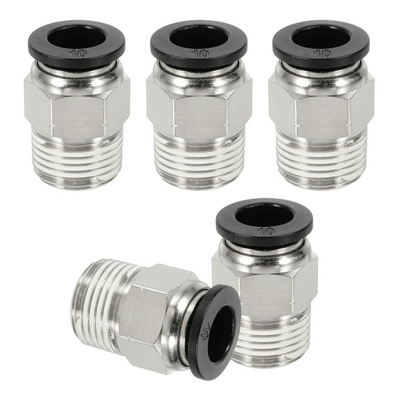 5 Pcs NPT Push to Connect Air Fittings, Male Straight 10mm Tube OD x 3/8" NPT Thread Air Quick Connector, Black