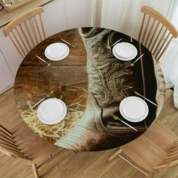 BCIIG Western Style Round Tablecloth - Stain-Resistant, Washable Outdoor Fitted Table Cover for Restaurants, Weddings, Parties - Ideal for Indoor and Outdoor Use 31"-35