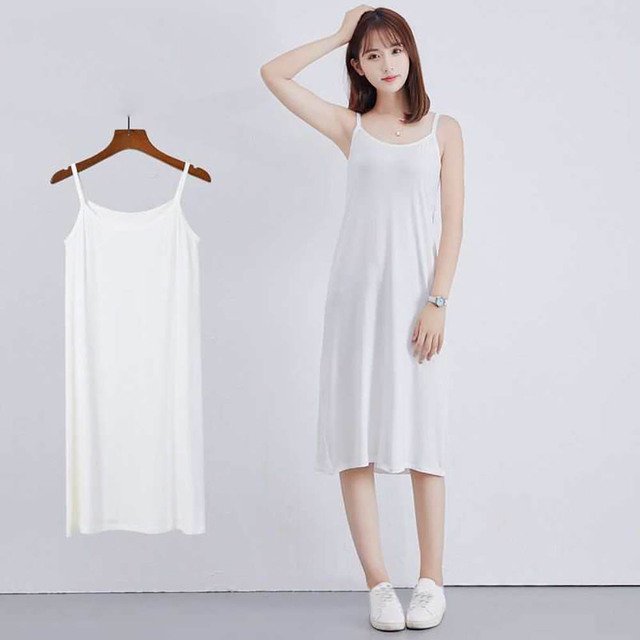 2024 Femmes Femme Robe d'Été Bas en modal Jupe à Bretelles Jupon pour Femmes Longueur Moyenne Ample Sans Manches Robe Débardeur Robes QZX