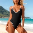 thumbnail image 2 of GEWSEY Women's Criss Cross One Piece Swimsuits V Neck Binding Ribbed Swimwear High Cut Bathing Suit (Black, S), 2 of 9