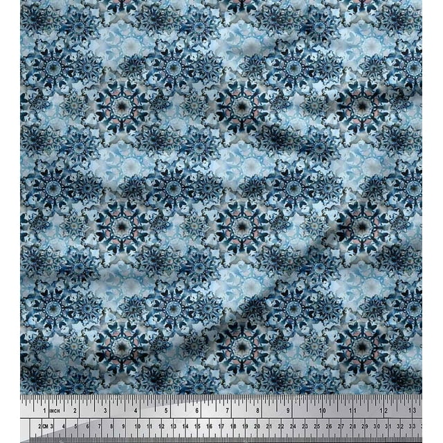 Soimoi Polyester Crepe Fabric Floral Mandala Decor Fabric Printed Yard 42 Inch Wide