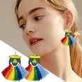 thumbnail image 2 of SUSHANG Earrings St. Patricks Day Earrings Rainbow Woven Gold Wood Print Handmade Tassel Drop Earrings, 2 of 9