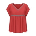 thumbnail image 4 of Turilly Boho Lace Trim Blouse for Women V-Neck Short Sleeve Loose Fit Casual Peplum Top Button Shirts, 4 of 6
