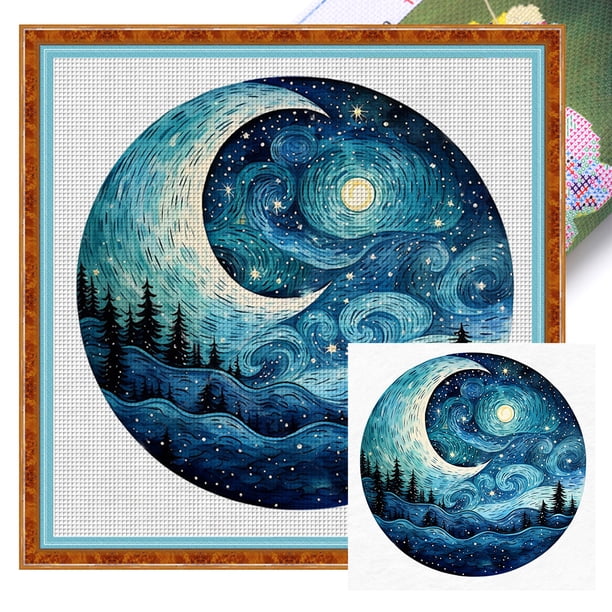 Hilo de bordar de algodón completo, 11CT, estampado de bosque claro de luna, punto de cruz, 50x50cm