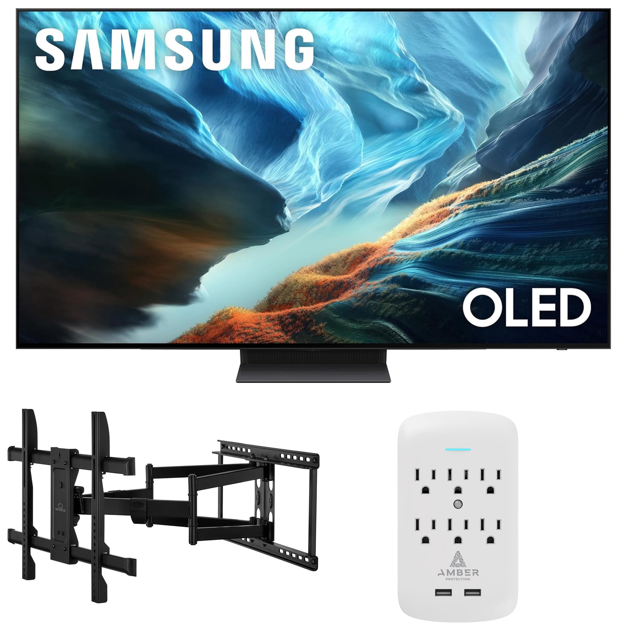 Samsung QN65S90HAEXZA 65" S90H Series OLED 4K UHD Smart Vision AI TV with a Walts XL-FULL-MOTION-MOUNT Mount and Amber Protection 6-OUTLET-SURGE Surge Protector (2026)