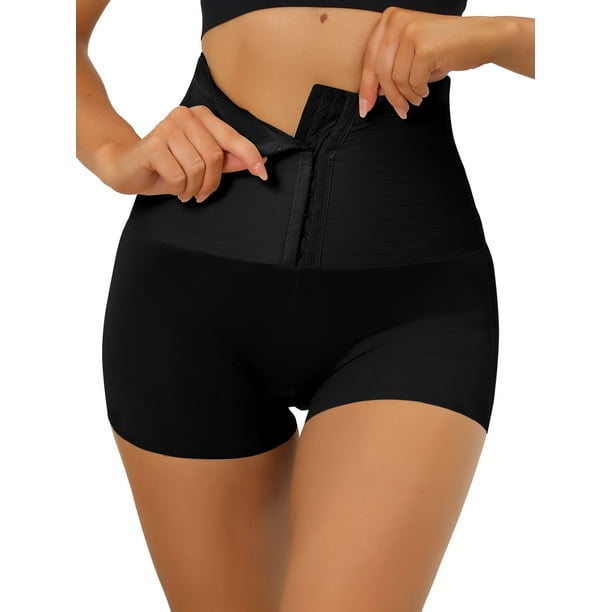 Entrenador de cintura levantador de trasero para mujeres, body shaper, boyshorts de talle alto, shapewear con cierre de ganchos, negro M