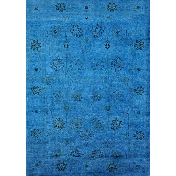 Ahgly Company Indoor Rectangle Mid-Century Modern Deep SkyBlue Oriental Area Rugs, 5' x 8'