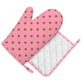 thumbnail image 1 of DouZhe Oven Mitts and Pot Holders Sets, Polka Dots Pink Brown Spots Prints Non-Slip Heat Resistant Kitchen Oven Silicone Glove, 1 of 7