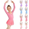 thumbnail image 7 of Virmaxy Solid Color Back Bow Long Sleeve V Neck Ballet Dance Dress Stretchy Easy Wear Mesh Mini Dress for Practice and Performance, for 3-15Y, 7 of 7