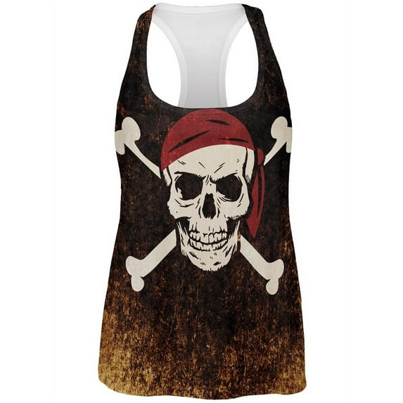 Jolly Roger Pirate Flag Distressed Grunge All Over Womens Work Out Tank Top Multi SM