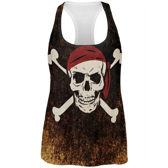 Jolly Roger Pirate Flag Distressed Grunge All Over Womens Work Out Tank Top Multi MD
