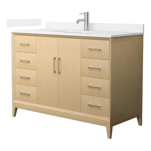 Janna 48" White Oak Single Vanity & White Cultured Marble Top & Nickel Trim