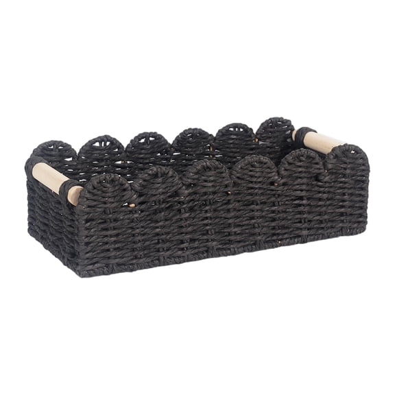 Toilet Paper Storage Basket, Scalloped Edge Shelves Basket for Organizing for Over Toilet Tank Storage, Home Decor Baskets for Shelf, Countertop, Living Room, Bedroom, Handwoven, Black