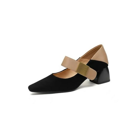 

Woobling Ladies High Heels Mid Heel Mary Jane Ankle Strap Pumps Work Dress Shoes Lightweight Slip On Almond Toe Apricot 4.5