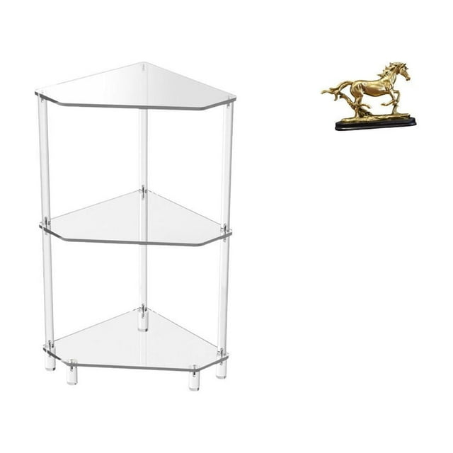 Mesa auxiliar de esquina,Mesa auxiliar de esquina de acrílico de 3 niveles,Figura de caballo,Escultura de caballo en miniatura coleccionable,Estatua de animal de adorno de caballo de resina