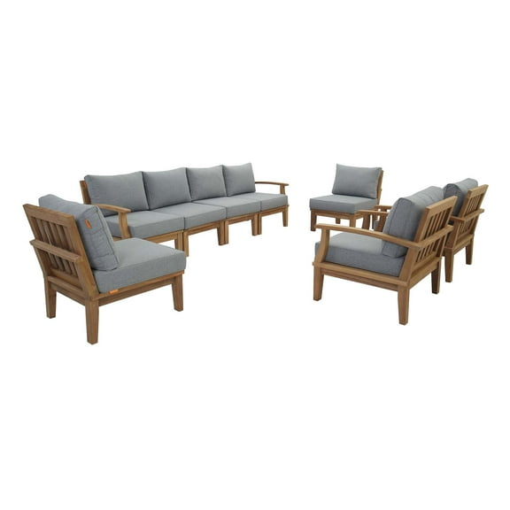 Modern Contemporary Urban Outdoor Patio Balcony Garden Furniture Lounge Sofa and Chair and Coffee Table Set, Wood, Grey Gray Natural