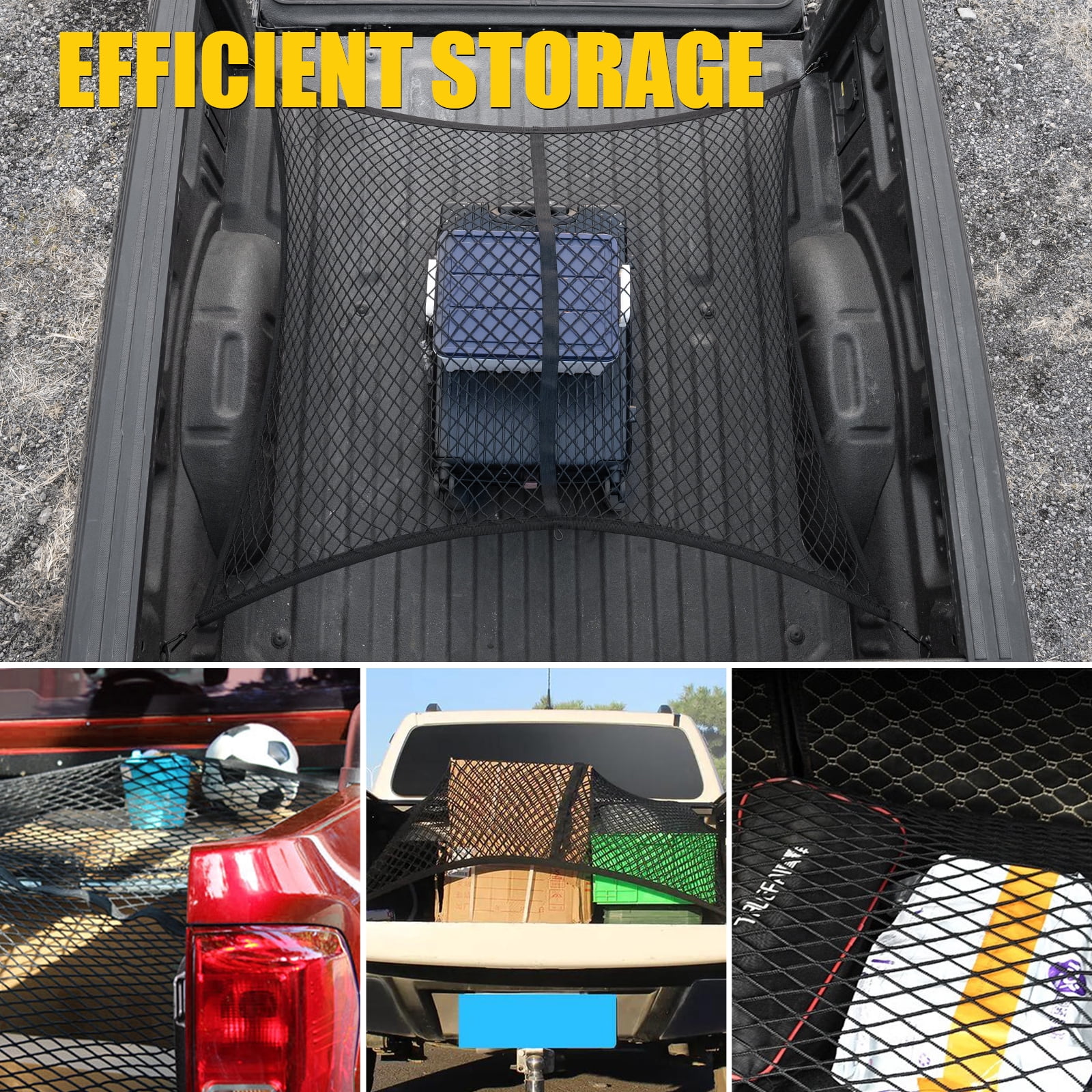 Bomely Tailgate Mat Compatible with 2021-2025 2026 Ford F150 Tailgate Liner TPE with Cargo Net 4'×4' Single Layer Elastic 8 Hooks for 2024 Ford F-150 Accessories