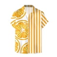 thumbnail image 5 of Shirts for Men Hawaii Printed Stripe Short Sleeve Button Down Lapel Blouses Beach Casual Loose Summer Tops Orange L, 5 of 6