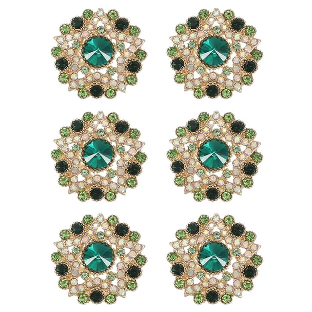 Uxcell 6 Pcs Botones de Metal con Rhinestone, 1.1"(27mm) Botones de Ropa para Coser con Diseño Hueco de Rhinestone para Manualidades de Costura de Ropa y Joyería, Verde
