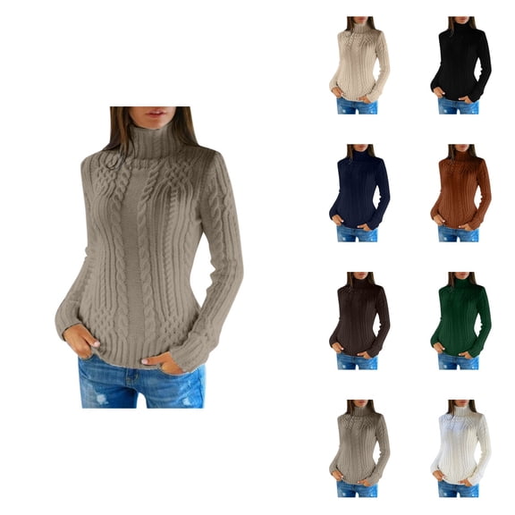 Slim Fit Turtleneck Pullover Sweater for Women – Soft Cable Knit Long Sleeve Twist Detail Top, Solid Color Casual Comfortable Fall Winter Everyday Wear