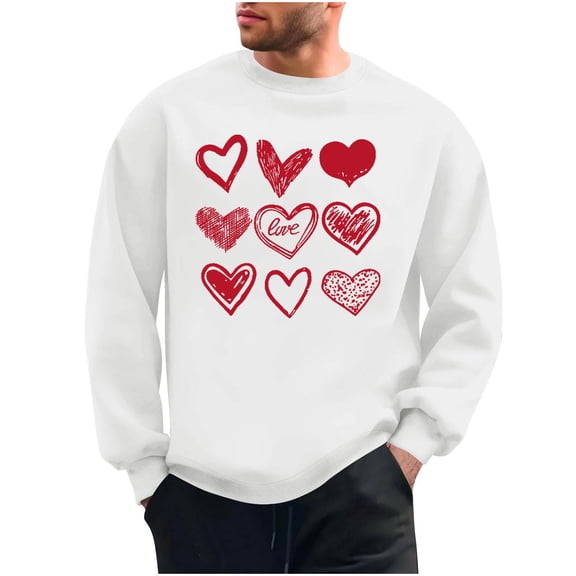 FAWUUDO Men Valentine's Tops Red Heart Printed Shirts Long Sleeve Clothes