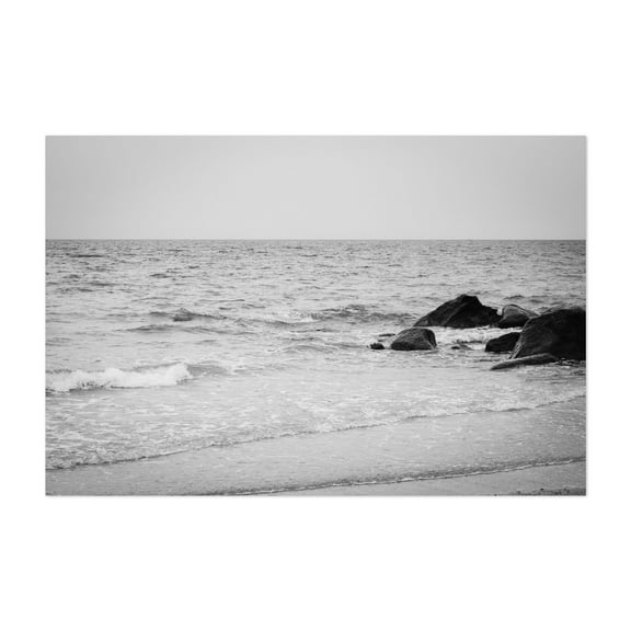 Rocks, Town Beach B&W - Massachusetts Photography Black and White Beach Coastal Ocean Waves Minimalist Nature Unframed Wall Art Print 4 x 6 inches